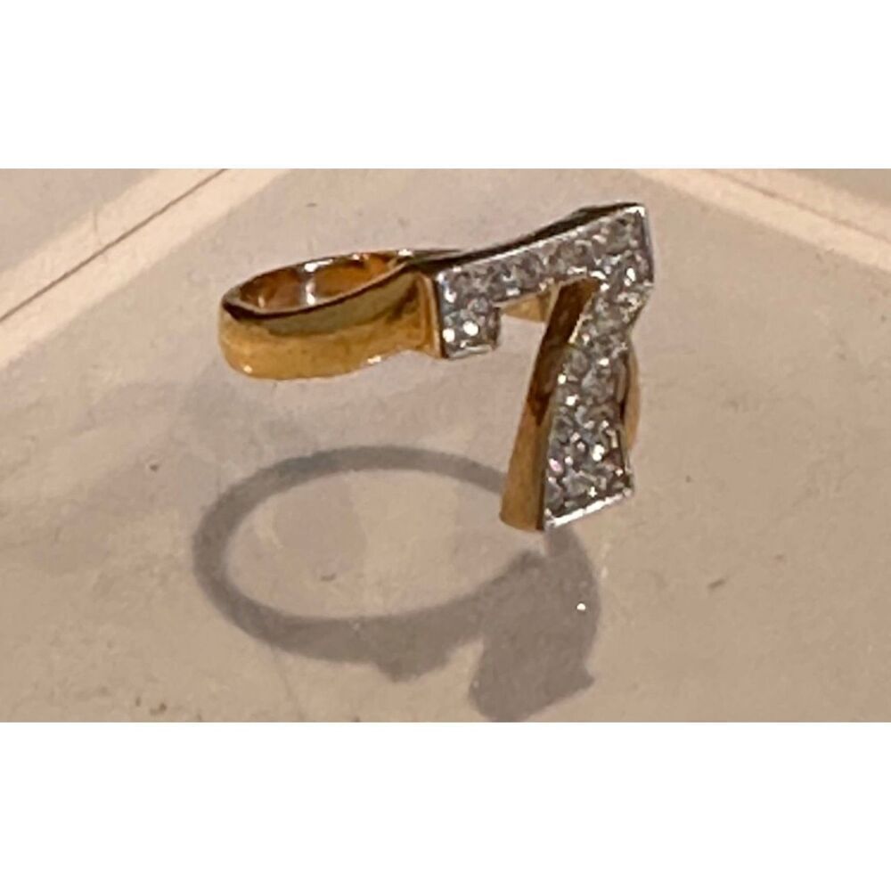 Napier Size 7 Crystal Lucky Number 7 Gold Ring 24KT Plate Casino Gambling Vegas - Picture 2 of 6